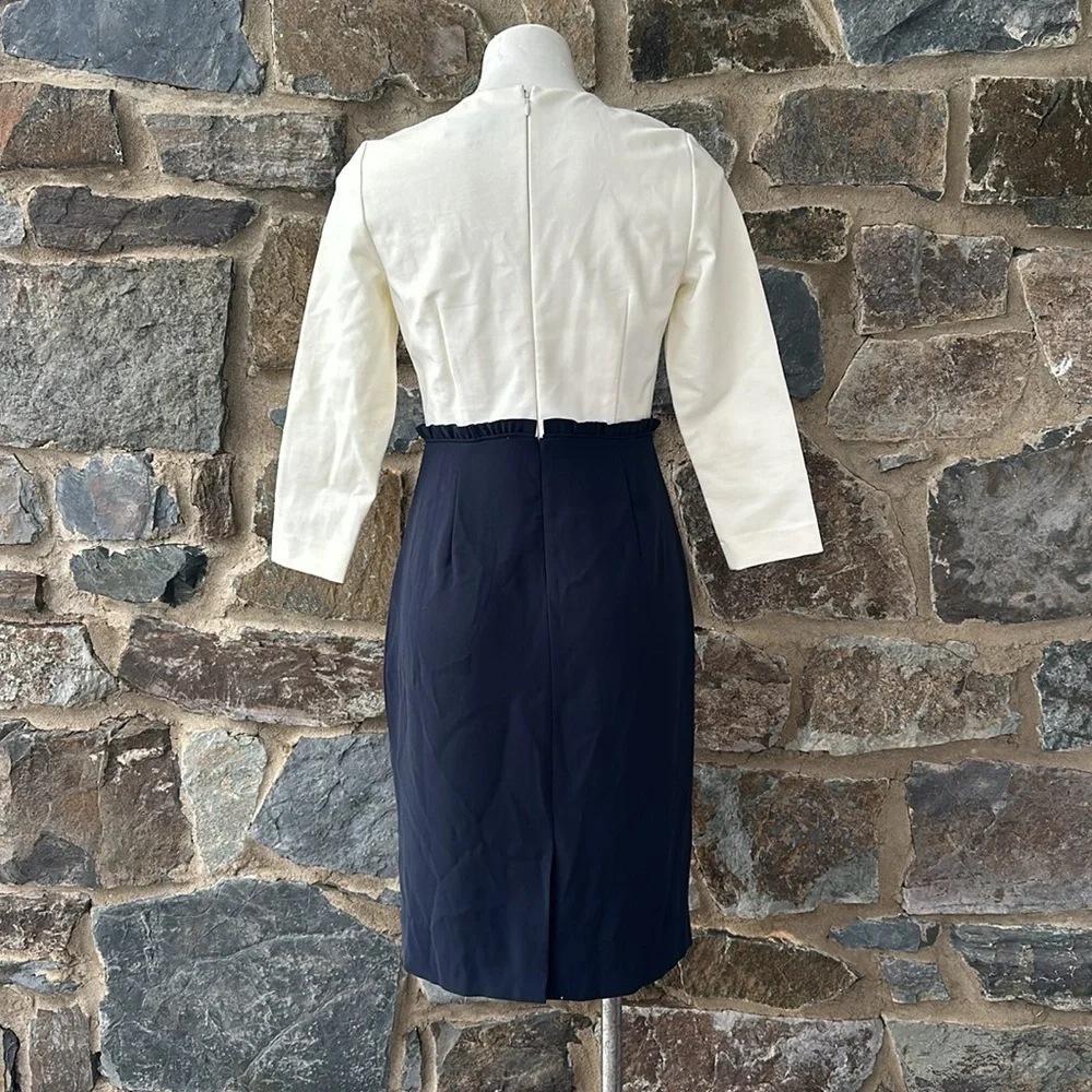 J. Crew 365 3/4 Sleeve Sheath 'Combo Dress' in Ivory White & Navy Blue Size 4